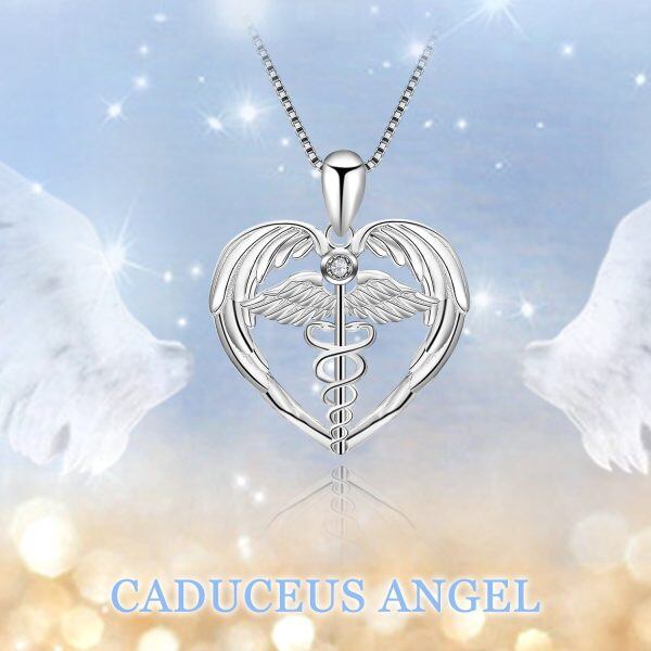 Sterling Silver Caduceus Angel Nursing Themed Pendant Necklace -1