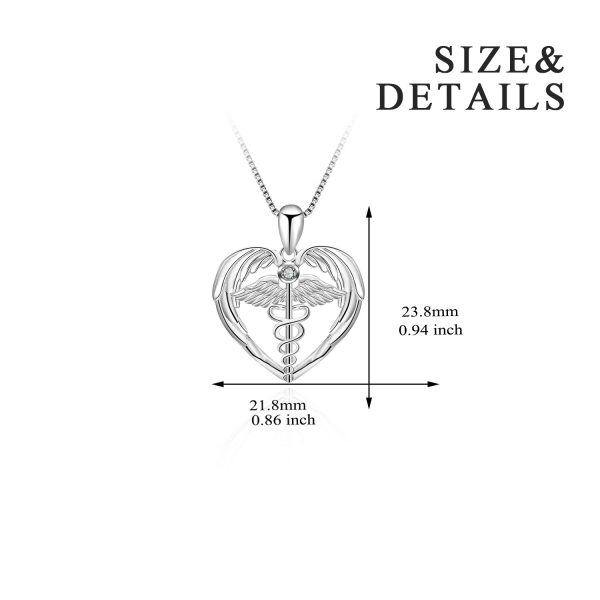 Sterling Silver Caduceus Angel Nursing Themed Pendant Necklace -3