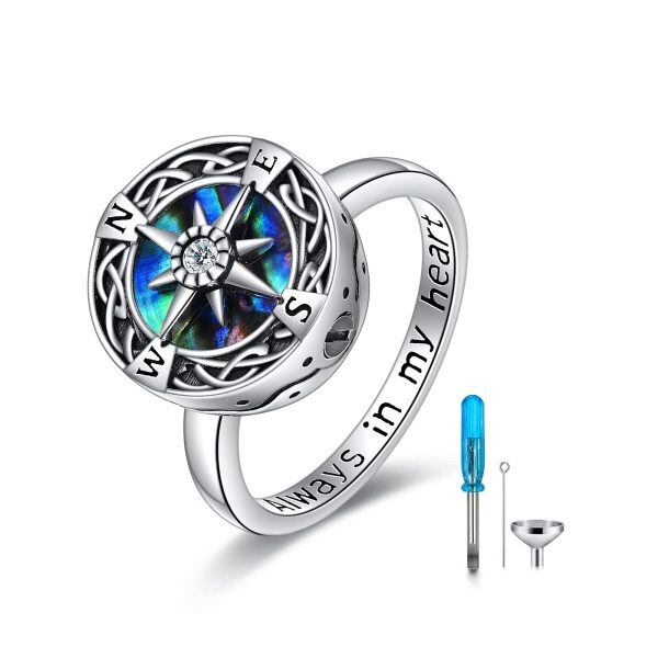 Sterling Silver Compass Urn Ring-0