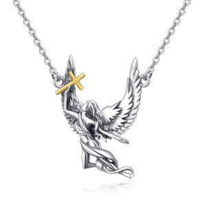 Sterling Silver Guaidian Angel Pendant Necklace-0