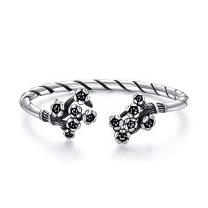 Sterling Silver Classic Cuff with Flower Bracelet-0