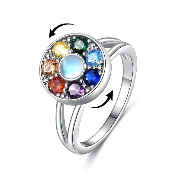 Sterling Silver Moonstone 7 Chakra Anxiety Rings -0