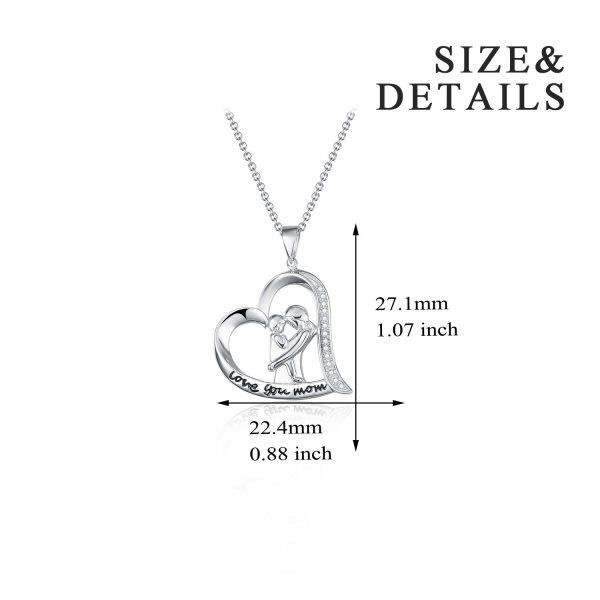 Sterling Silver Mom Heart Pendant Necklaces-1