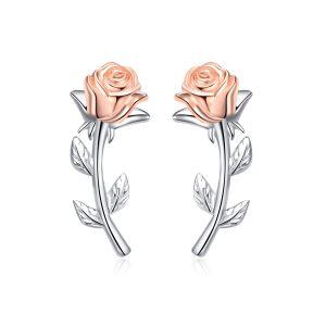 Sterling Silver Rose Flower Stud Earrings-0