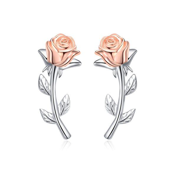 Sterling Silver Rose Flower Stud Earrings-0