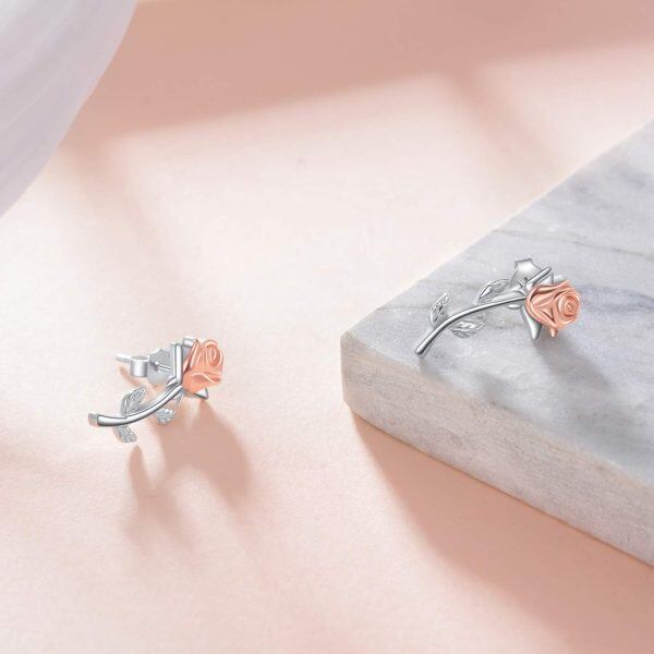 Sterling Silver Rose Flower Stud Earrings-1