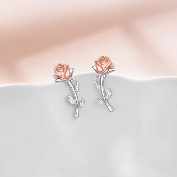 Sterling Silver Rose Flower Stud Earrings-2