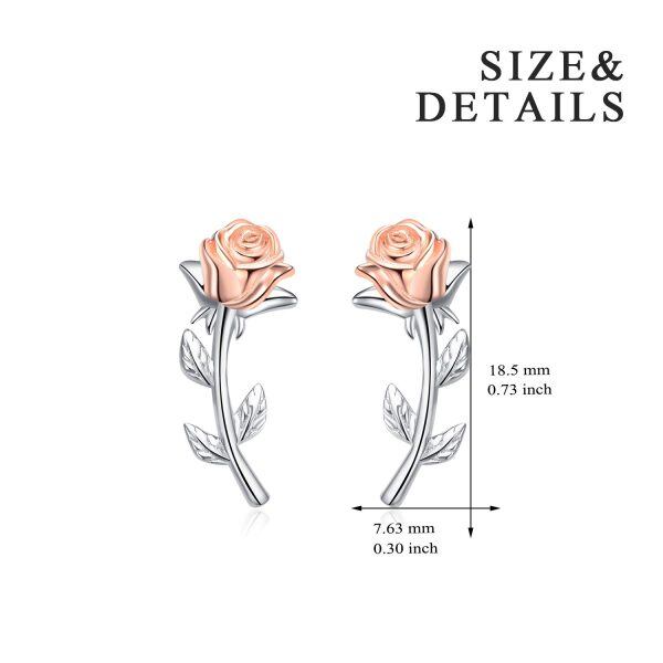 Sterling Silver Rose Flower Stud Earrings-3