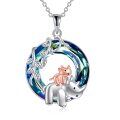 wholesale 925 Sterling Silver Rhinoceros & Cub Crystal Pendant Necklace for Women-0-0