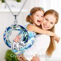 wholesale 925 Sterling Silver Rhinoceros & Cub Crystal Pendant Necklace for Women-0-1