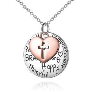 Sterling Silver Heart Cross Necklace-0