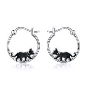 Sterling Silver Cat Earrings-0