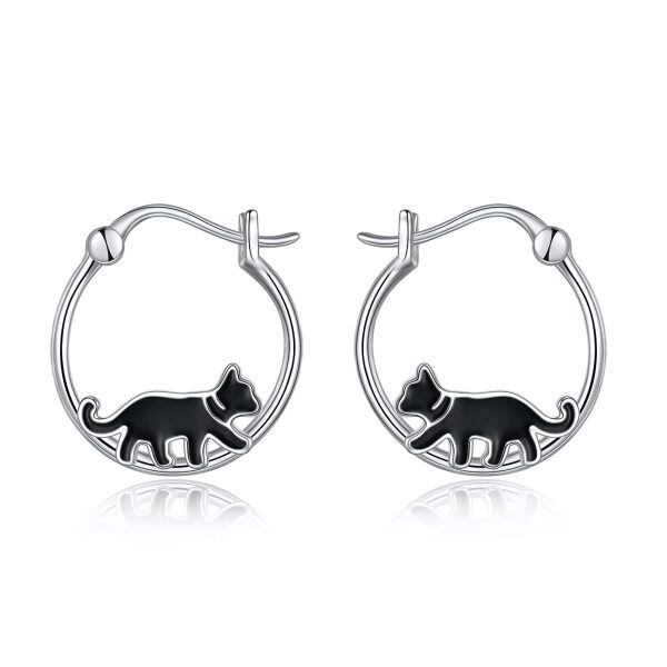 Sterling Silver Cat Earrings-0