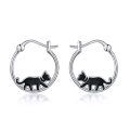 wholesale 925 Sterling Silver Black Cat Silhouette Hoop Earrings Gothic Halloween Jewelry for Women-0-0