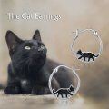 wholesale 925 Sterling Silver Black Cat Silhouette Hoop Earrings Gothic Halloween Jewelry for Women-0-1