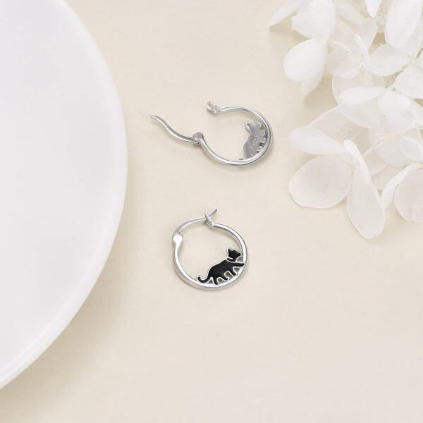 Sterling Silver Cat Earrings-4