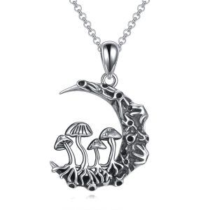 Sterling Silver Mushroom Moon Pendant Necklace-0