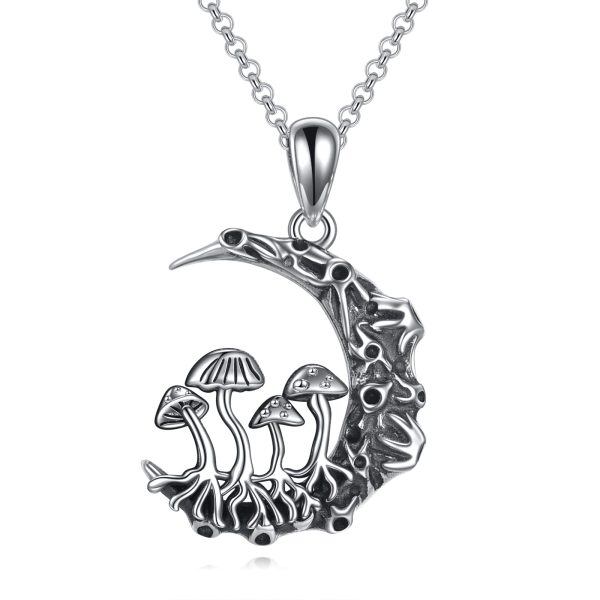 Sterling Silver Mushroom Moon Pendant Necklace-0