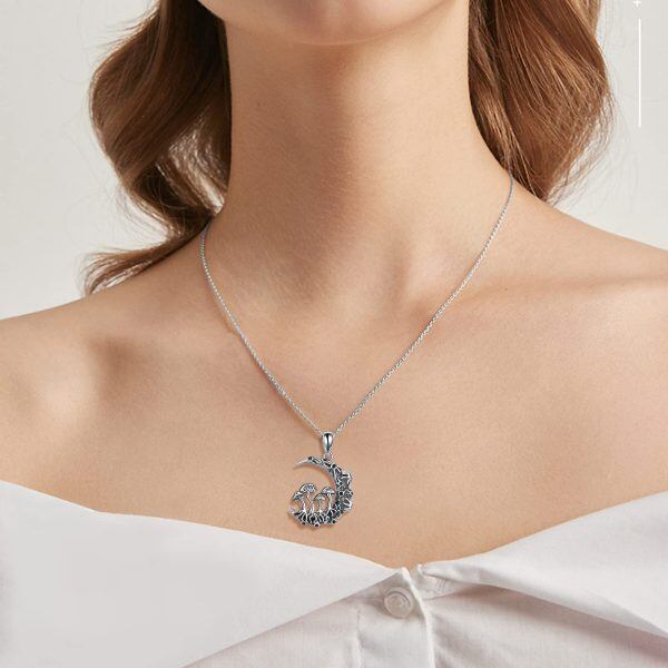 Sterling Silver Mushroom Moon Pendant Necklace-1