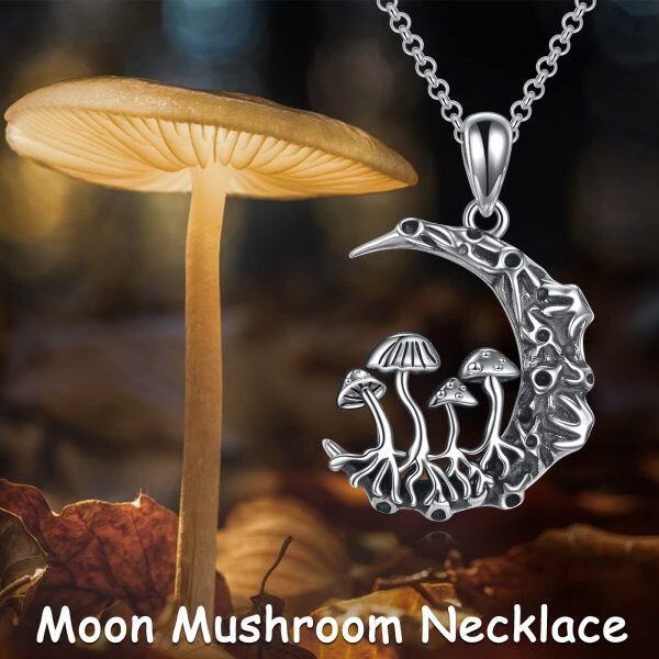 Sterling Silver Mushroom Moon Pendant Necklace-2