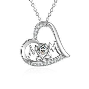 Sterling Silver Mom Heart Necklace-0