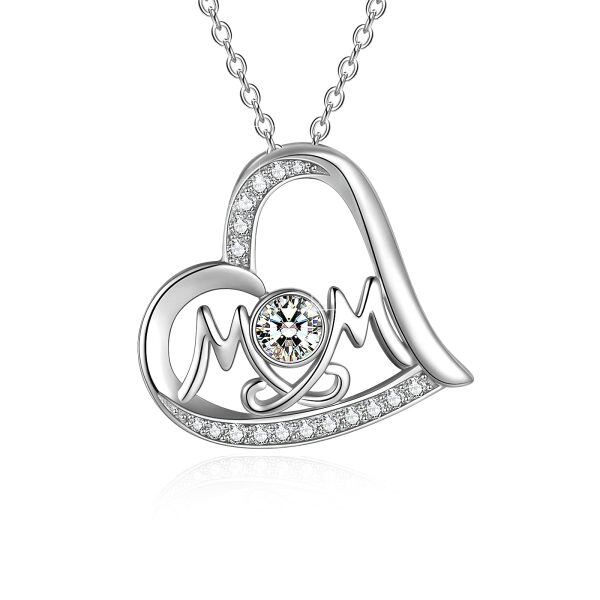 Sterling Silver Mom Heart Necklace-0