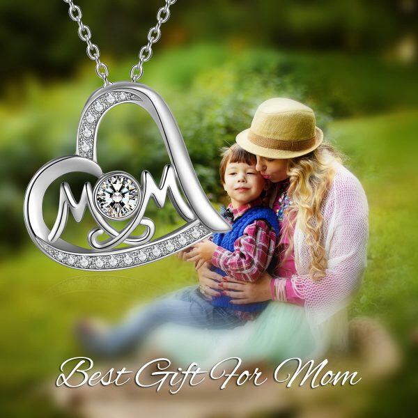 Sterling Silver Mom Heart Necklace-1