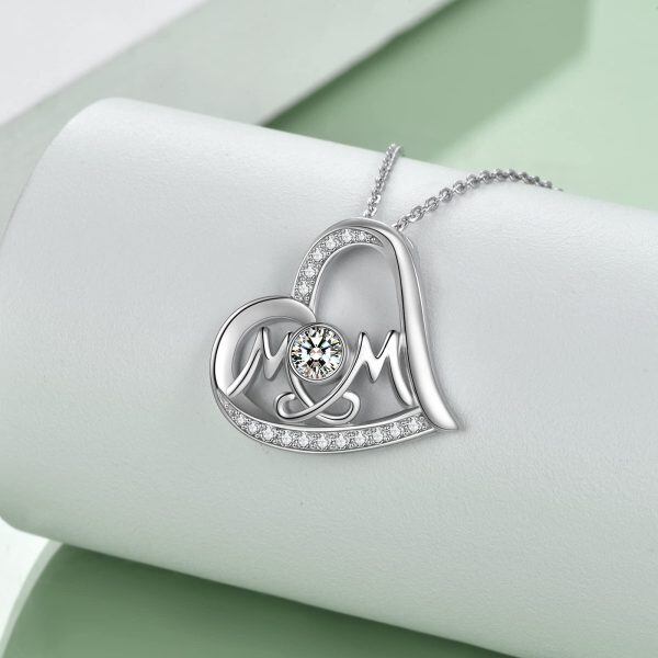 Sterling Silver Mom Heart Necklace-5