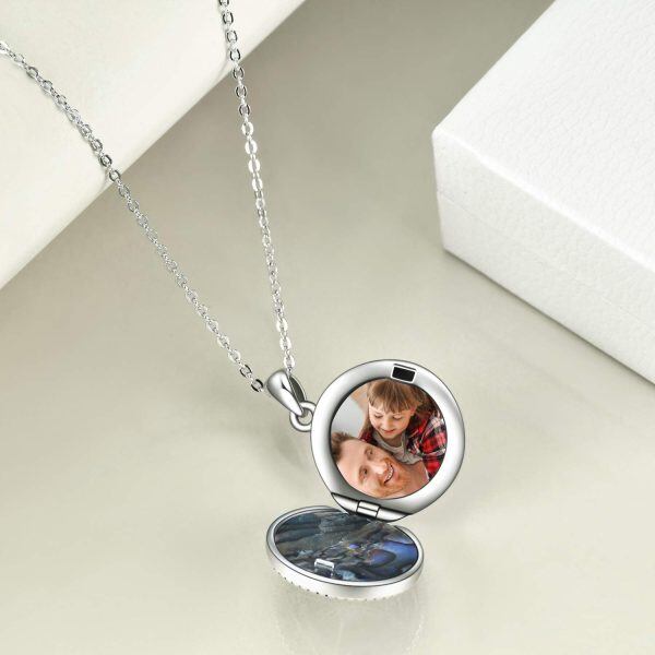 Sterling Silver Abalone Shell Compass Photo Locket Necklace -3