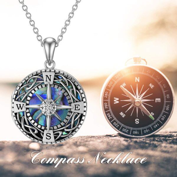 Sterling Silver Abalone Shell Compass Photo Locket Necklace -4