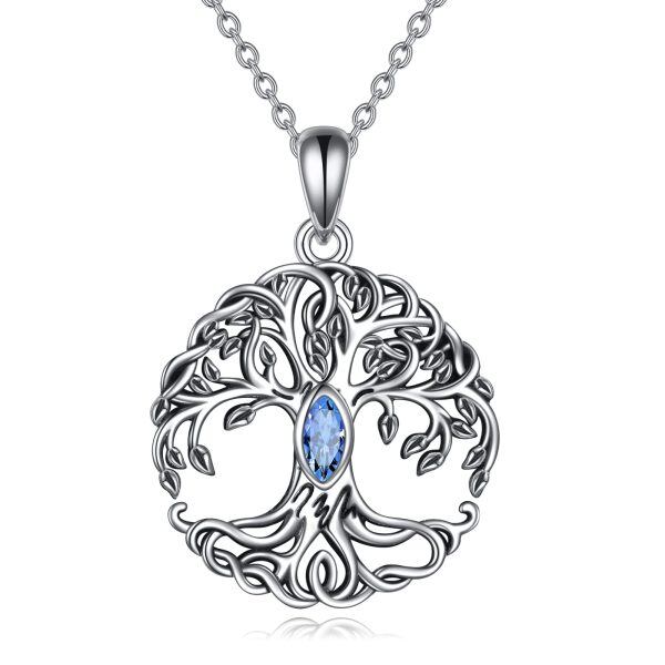 Sterling Silver Celtic Tree of Life Birthstone Necklace -0