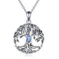 wholesale 925 Sterling Silver Celtic Tree of Life Necklace w/ Blue Crystal & Simulated Emerald Pendants for Women-0-0