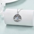 wholesale 925 Sterling Silver Celtic Tree of Life Necklace w/ Blue Crystal & Simulated Emerald Pendants for Women-0-1