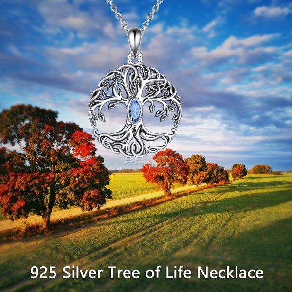 Sterling Silver Celtic Tree of Life Birthstone Necklace -3