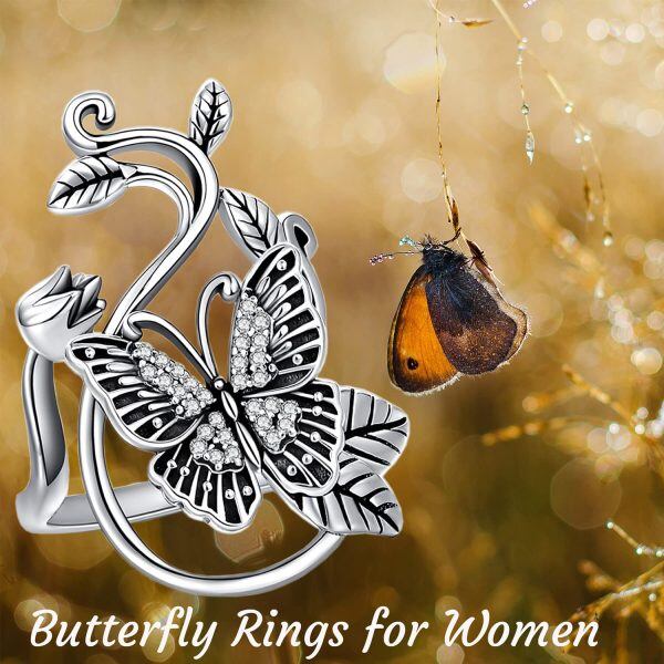 Sterling Silver Butterfly Party Rings-5