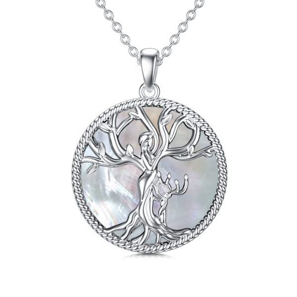 Sterling Silver Mother Child Tree of Life Pendant Necklace -0