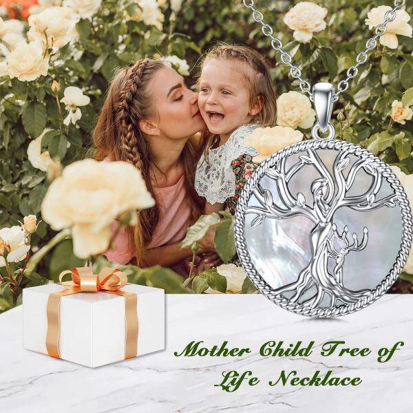 Sterling Silver Mother Child Tree of Life Pendant Necklace -3