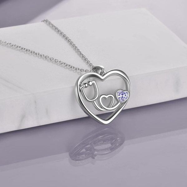 Sterling Silver Heart Nursing Themed Stethoscope Necklace -1