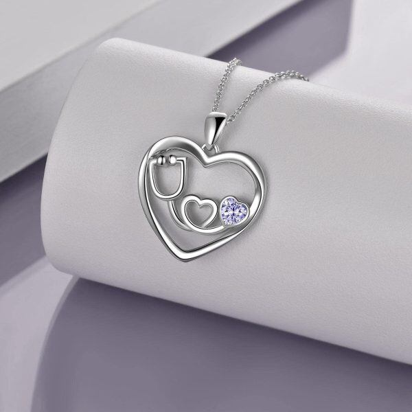 Sterling Silver Heart Nursing Themed Stethoscope Necklace -2