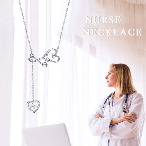 Sterling Silver Angel Nursing Themed Stethoscope Pendant Necklace-3