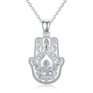 Sterling Silver Hamsa Tree of Life Eye of Horus Pendant Necklace -0