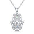 wholesale 925 Sterling Silver Filigree Hamsa Tree of Life Blue Crystal Evil Eye Pendant Necklace-0-0