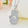 wholesale 925 Sterling Silver Filigree Hamsa Tree of Life Blue Crystal Evil Eye Pendant Necklace-0-1