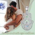 wholesale 925 Sterling Silver Filigree Hamsa Tree of Life Blue Crystal Evil Eye Pendant Necklace-0-4