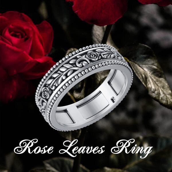 Sterling Silver Rose Leaves Ring-5