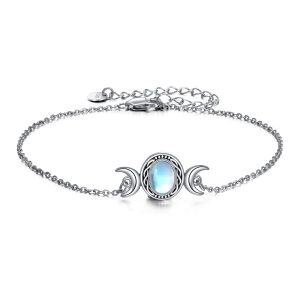 Sterling Silver Triple Moon Goddess Moonstone Bracelet -0