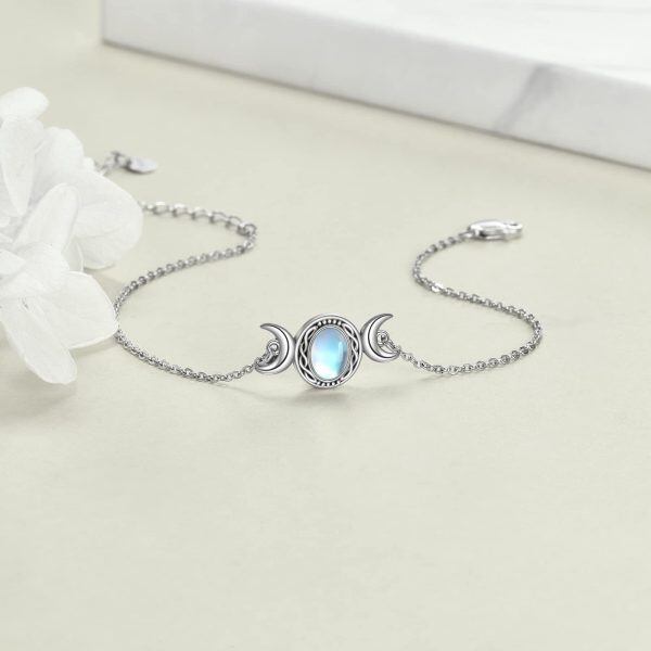 Sterling Silver Triple Moon Goddess Moonstone Bracelet -2