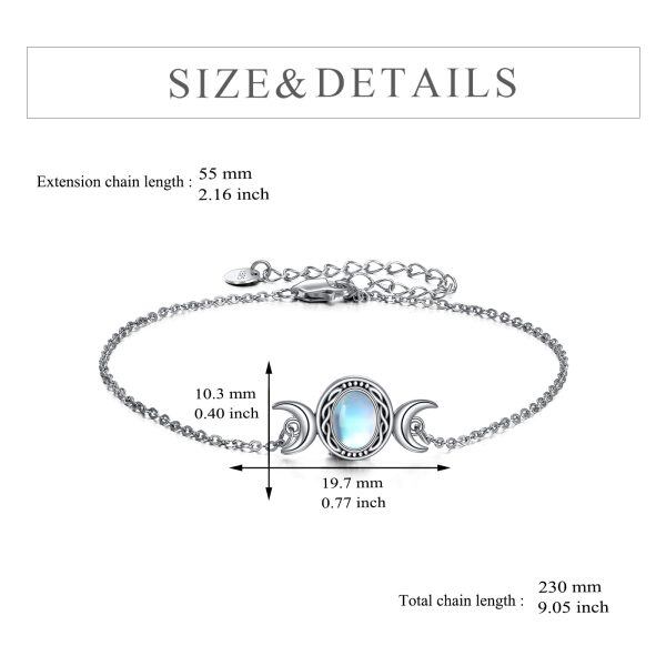 Sterling Silver Triple Moon Goddess Moonstone Bracelet -3