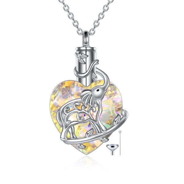 Sterling Silver Elephant Heart Crystal Urn Necklace-0