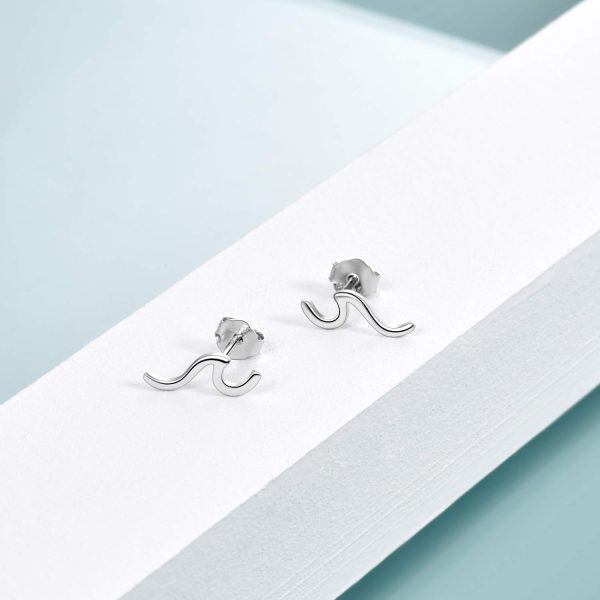 Sterling Silver Ocean Wave Stud Earrings -2